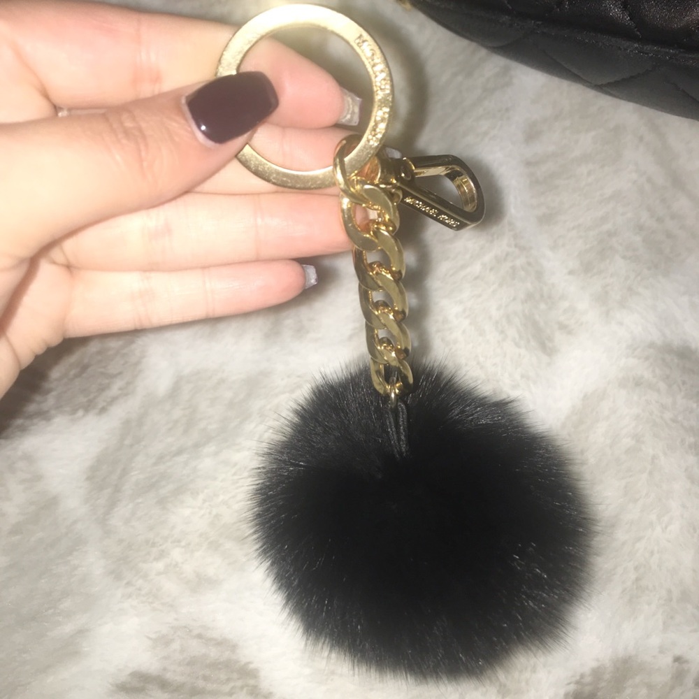 Michael Kors Genuine Black Fox Pom Pom Keychain